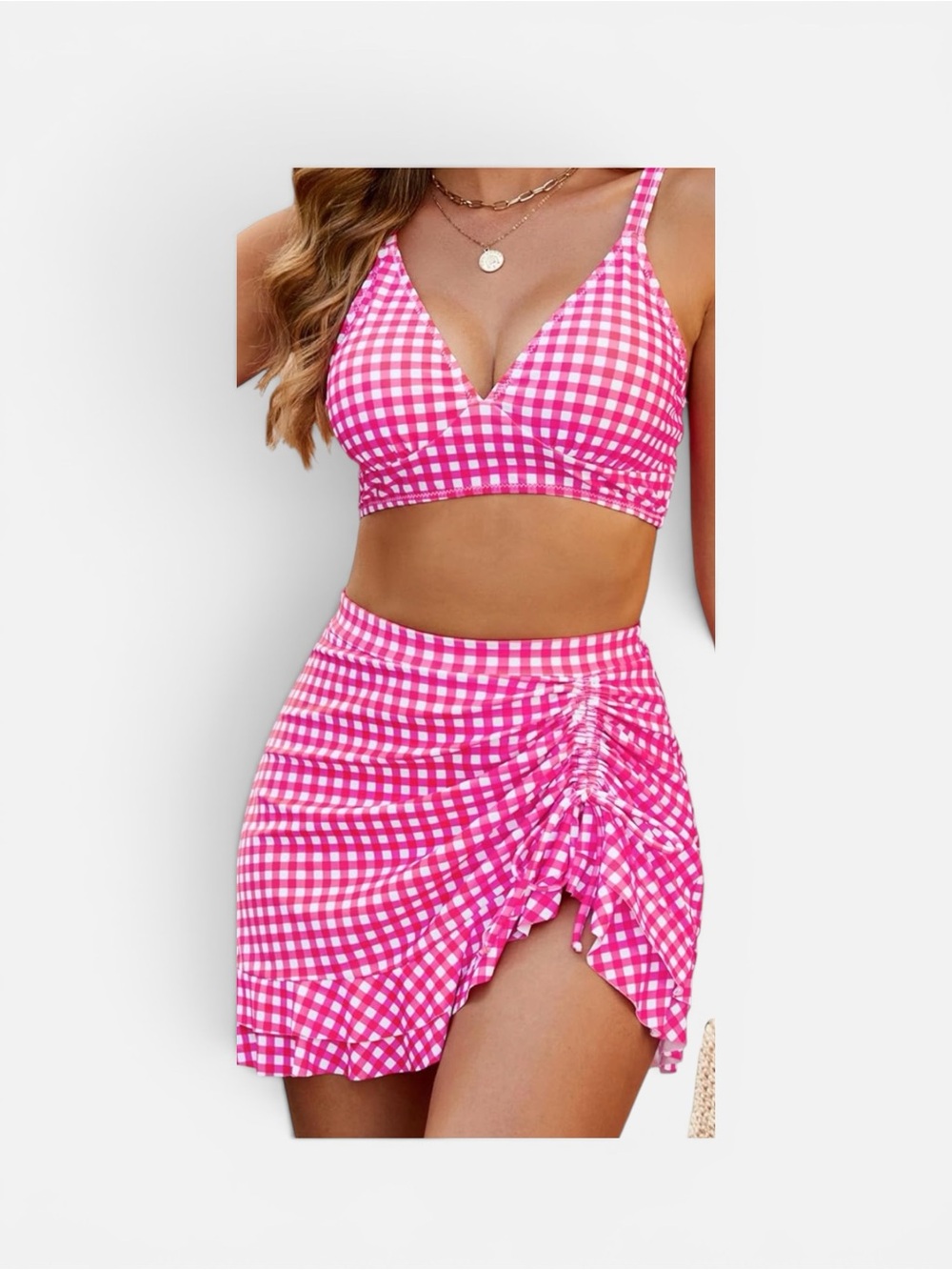 BLOOMING JELLY High Waisted Bikini Set Pink & White Gingham Sz Small NWT